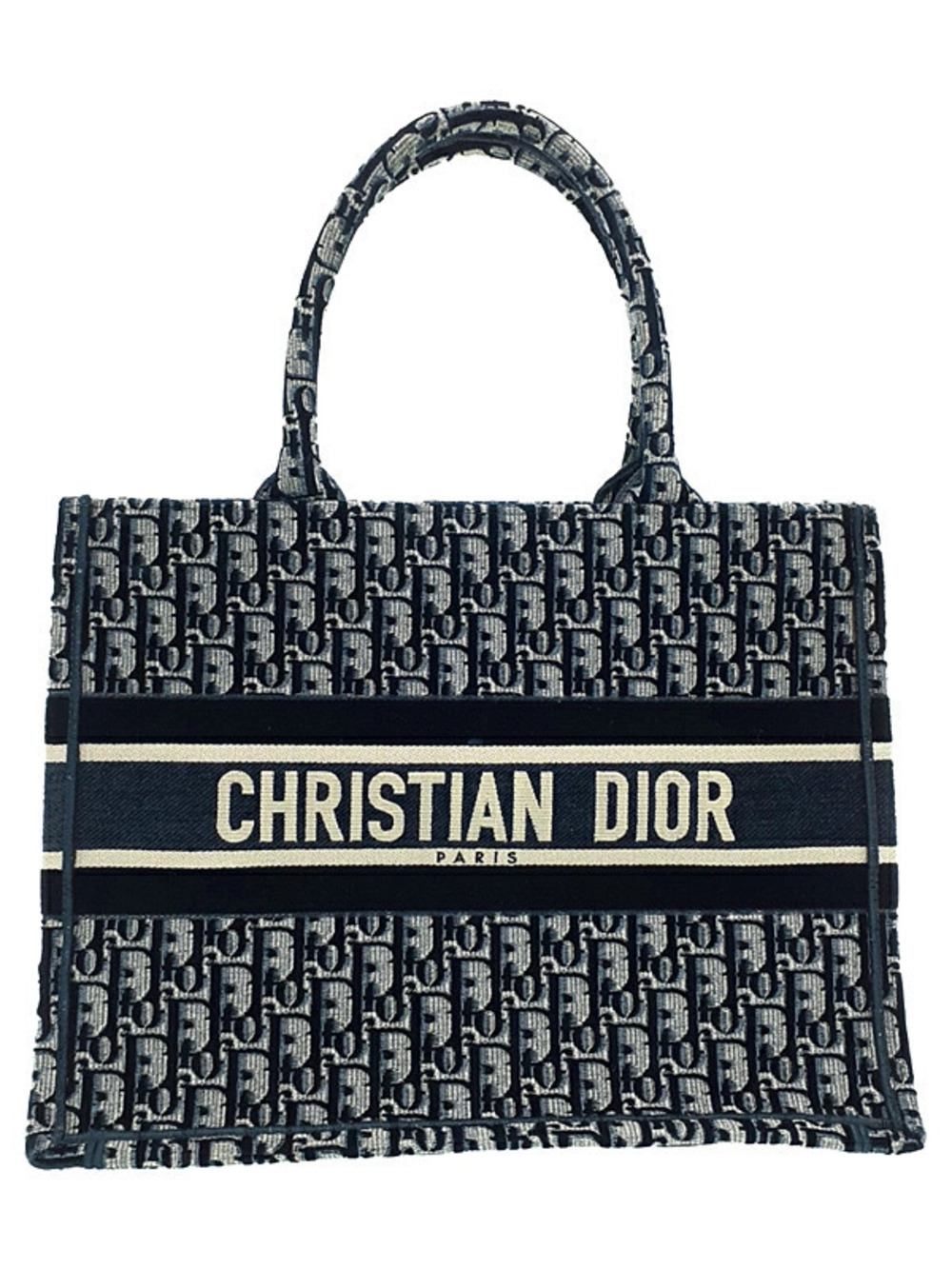 Christian Dior Gray Oblique Embroidered Book Tote jacquard Blue